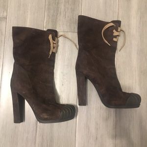 Brown Suede Lace Up Fendi Booties